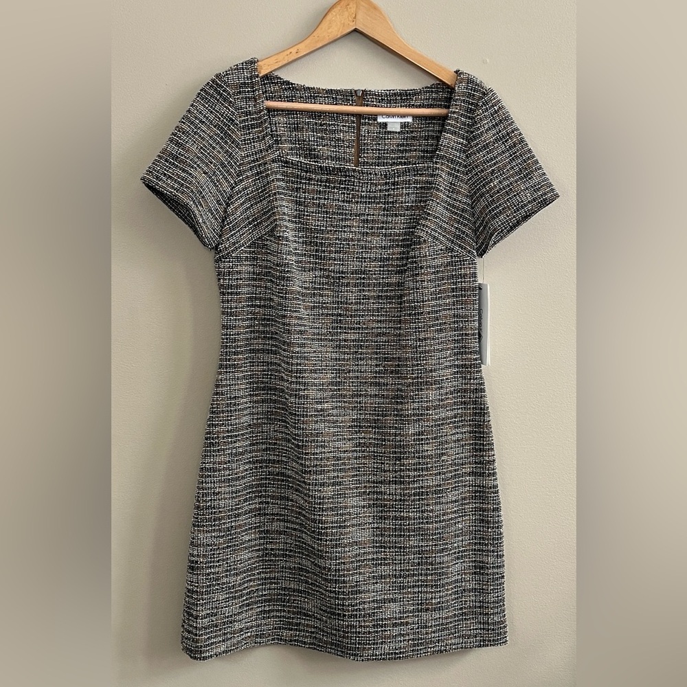 Calvin Klein brown and black tweed A line dress size 8 new